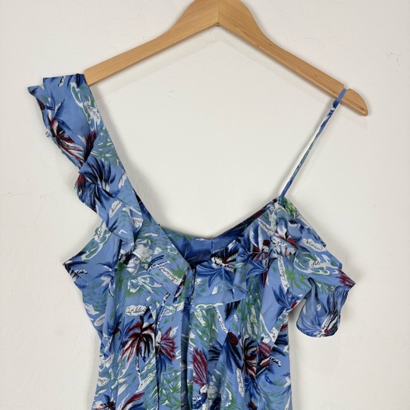 The Kooples Blue Printed Sleeveless One-Shoulder Romper - Picture 13 of 15